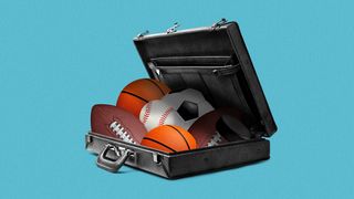 Illustration of a suitcase full of different sports balls